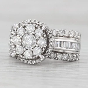 2.05ctw Diamante Grappolo Halo Cocktail Anello 10k Oro Bianco Misura 7 Sposa - Foto 1 di 10