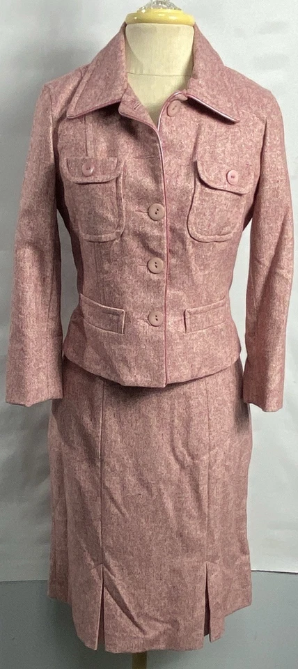 Bebe Mezcla Lana Falda Traje Rosa Chaqueta Talla 4 Falda Talla 6 (Chaqueta Falta 1 Botón) Foto 1 de 4