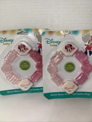 Disney Baby Minnie Mouse Water Filled Teether Ring Gum Massager BPA Free Lot Of2 - Image 1 of 3