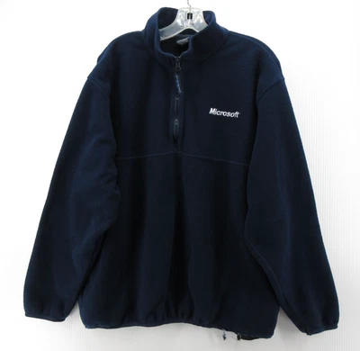 复古微软运动衫男式大号羊毛 1/4 拉链套衫 Y2K 90 年代员工* — 第 1/4 张图片