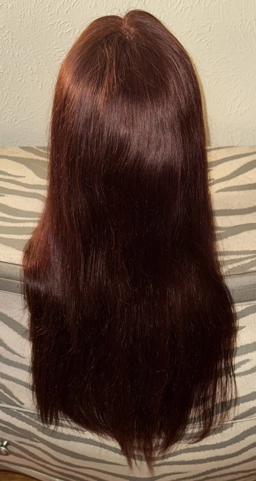 Precioso, 24 pulgadas, estilo recto, marrón rojizo, 100 % cabello humano, frente de encaje, peluca Foto 1 de 4