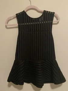 HD IN PARIS Anthropologie SCHWARZ gestreift Mesh ÄRMELLOS Reißverschluss Schößchen Tank Top S - Bild 1 von 8