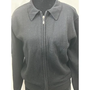 Jeanne Pierre Merinowolle Strick Full Zip Kragen Cardigan Pullover Schwarz L - Bild 1 von 5