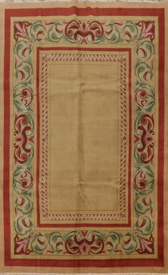 Floral Bordered Nepalese Living Room Area Rug 9x12 ft Hand-knotted Wool Carpet - Image 1 of 4