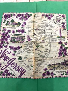 Vintage New Jersey State Souvenir Franshaw Baumwolle Taschentuch Taschentuch Veilchen - Bild 1 von 12