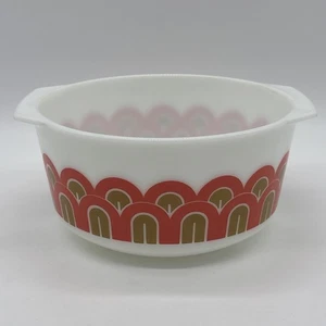 VTG Pyrex #344 Casserole Bowl Arches Fish Scale Orange Gold 3 Quart Made in USA - Picture 1 of 8