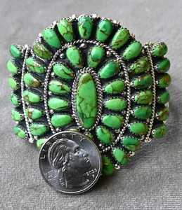 New Navajo Cuff by D Benally Sterling & Mohave Turquoise 50 grams 6" to 7.25" - Picture 1 of 11