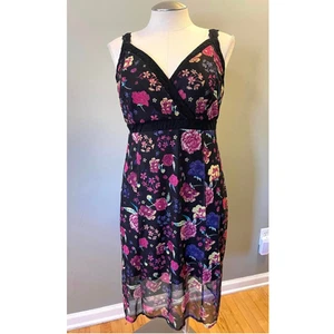 Abito tubino Torrid 1 (1X) Betsey Johnson maglia midi nero/rosa busty floreale festa - Foto 1 di 3