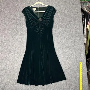 Talbots Petites Dress Womens 4P 4 Green Velvet Beaded Brooch Formal Evening - Picture 1 of 11