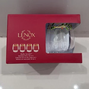 Lenox Holly Scroll Weihnachten Urlaub stiellose Weingläser 4er Set NEU - Bild 1 von 2