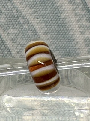 Authentic Trollbeads OOAK Brown & White Stripe on UU, New (16.0) - Image 1 of 4