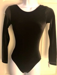 GK ELITE LgSLV LADIES X-SMALL CLASSIC BLACK VELVET GYMNASTICS DANCE LEOTARD AXS - Picture 1 of 7