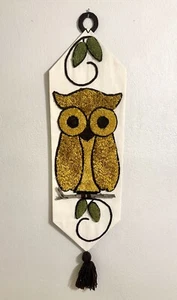 Owl Tufted Wall Hanging Art 38x12 Inch Canvas Back Vintage Acrylic Wool VGC - Picture 1 of 7