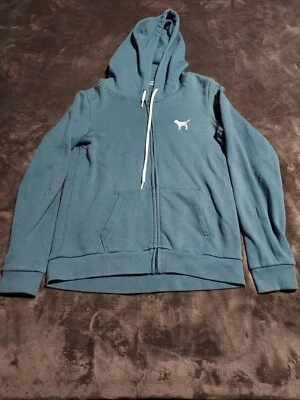 Sudadera con Capucha Rosa Victoria’s Secret Azul Talla XS Cremallera Completa, Logotipo de Perro, Explicación en la Espalda Foto 1 de 4