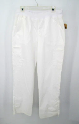 NWT Cherokee Cargo Scrub Pant Women Size Medium White Elastic Waistband Pull On - Image 1 of 4