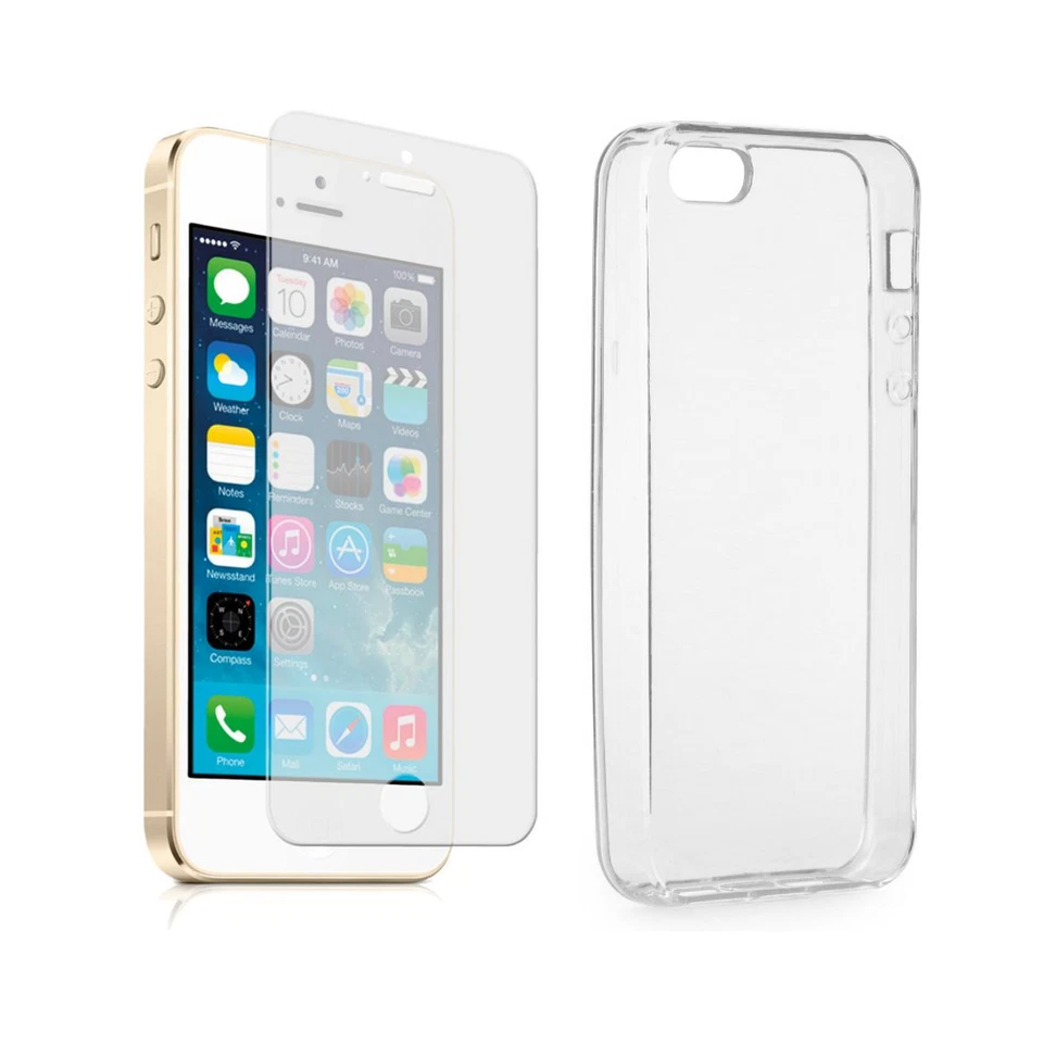 Pellicola in vetro e cover in silicone slim per APPLE IPHONE 5 5S SE  - Immagine 1 di 1