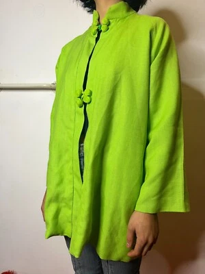 Abrigo de salón vintage años 60 verde lima cuello mandarín con cierres de rana M/L Foto 1 de 4