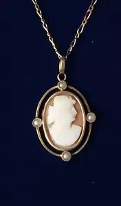 Cadena con colgante camafeo oro 18 kt con perlas - Imagen 1 de 9