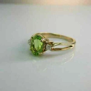 2CT Oval Lab Created Green Peridot Women's Wedding Ring 14k Yellow Gold Plated - Picture 1 of 5
