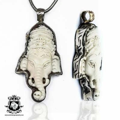 Ganesha Talla Tibetano Repousse Plata Colgante 4MM Cadena N83 Foto 1 de 4