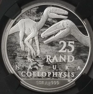 2020 South Africa Coelophysis Silver Coin 25 Rand Sterling Silver 99.9% NGC MS70 - Picture 1 of 10