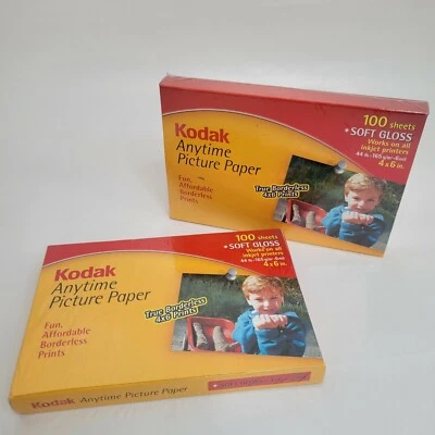 2 New Sealed 100 Sheet Soft Gloss Kodak Anytime 4x6 Picture Paper Pack Inkjet - Image 1 of 3