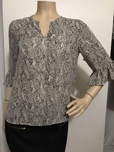 Ann Taylor Factory Damen Bluse Gr. Small Petite, Glockenärmel, Schlangenmuster - Bild 1 von 9