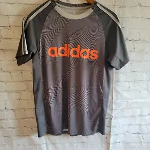 Adidas Shirt Boys 18-20 Size Large Grey Orange Dri-Fit Tee Summer Sports Soccer - Picture 1 of 8