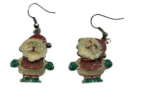 Santa Earrings with Moving Head Red Green Dangle Christmas Holiday Earrings - Picture 1 of 3