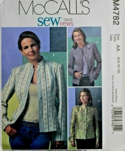 McCall's 4782 Misses Lined Jackets 2 Styles No Collar/Mandarin Collar 6-8-10-12 - Picture 1 of 2