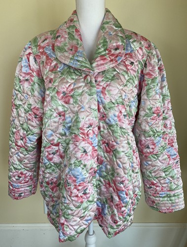 Christian Dior per Neiman Marcus L? Cappotto letto rosa verde blu floreale trapuntato vintage