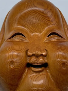 Japanese Retro Hand-Carved Wooden Mask of Laughing God, Traditional Craft - Picture 1 of 5
