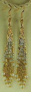 Statement Chandelier Long Gold & Silver Twisted Bugle & Seed Beaded Earrings - Picture 1 of 1