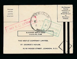 PORTO FÄLLIG 1965 KEINE EG-LIZENZ VERPACKT auf VISITENKARTE NESTLE...DEREHAM - Bild 1 von 1