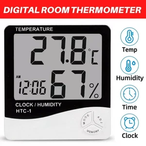 Digital Clock LCD Indoor Thermometer Hygrometer Humidity Meter Monitor Sensor UK - Picture 1 of 11
