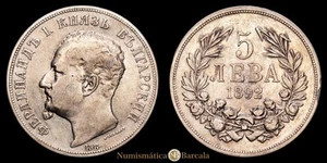  Bulgarien - Ferdinand I 5 Leva (24,84g) 1892 Bulgarien KM-15 ss+ - Bild 1 von 3