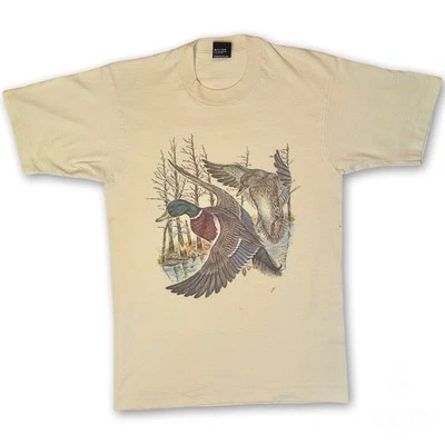 Vintage Duck Hunt Shirt 80s Screen Stars Cream Country Hunting Tee - Image 1 of 4