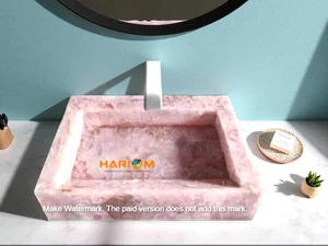 24" Rose Quartz Stone Sink Luxury Precious Gemstone Wash Basin for Hotel Decors - Picture 1 of 5