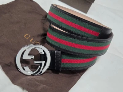 Cinturón Hombre Gucci Negro Verde Rojo Rayas GG Talla 40/44 115cm Foto 1 de 4