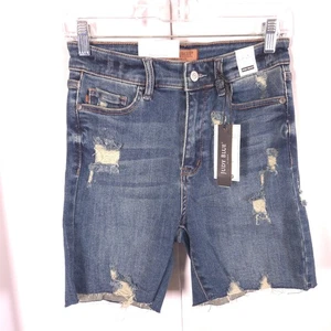 Pantaloncini jeans donna Judy blu medi 27x5,5 blu invecchiati vita alta nuovi con etichette - Foto 1 di 9