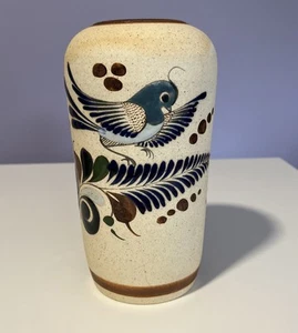 Vintage Tonala Mexiko Vase handbemalt Vogel Keramik Sandstein Design signiert 7,5" - Bild 1 von 20