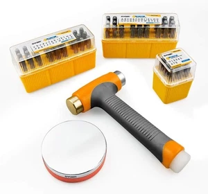 Schmuck Metall Stempel Set 3mm (18) Buchstaben & Zahlen Stanzer Set mit Hammer & Bank - Bild 1 von 7
