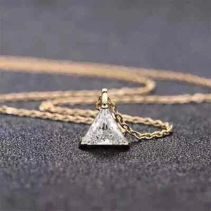 14K Yellow Gold Plated Lab Created Diamond 2Ct Trillion Cut Women Beauty Pendant - Picture 1 of 5