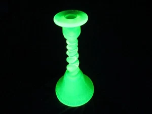 Single TIFFIN 9 7/8" Candlestick Candle Holder Swirl Spiral Bell Vaseline Glass - Picture 1 of 8