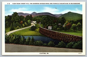 Clayton GA Georgia View from Forest Hill Inn Ravens Wing Mtn C-12 Linen Postcard