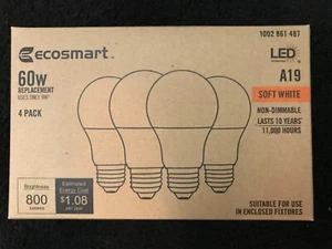EcoSmart LED A19 Non-Dimmable 60watt Replacement in Soft White - Picture 1 of 3