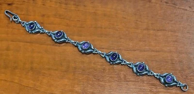 Vintage Sterling Silver 925 & Cabochon Amethyst Gemstone 7.5" Bracelet  — 第 1/4 张图片