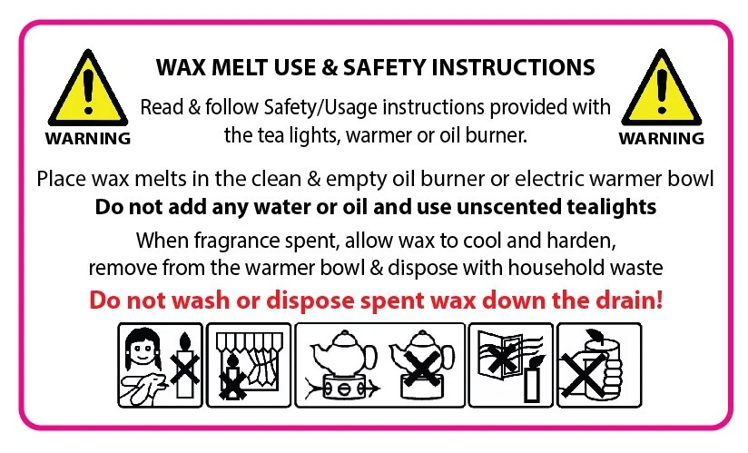 Wax Melts Usage & Safety Instruction Labels x 120 - Image 1 of 1