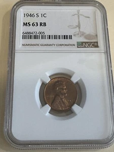 1946 S Lincoln Cent NGC MS 63 RB - Bild 1 von 3