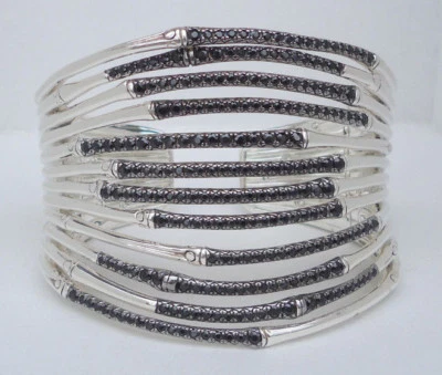NEW $3100 John Hardy Flex Cuff 53mm Black Sapphire Lava Wide Silver Bamboo M - Image 1 of 4